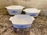 Set of 3 Vintage Blue Cornflower CorningWare Casserole Dishes