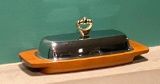Mid Century Modern...Kromex Butter Dish with Wooden Base & Chrome Lid
