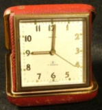 Vintage Red Leather Alarm Clock in Red Leather Case