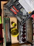 Assorted hole saws, files, drill bits and thread setter