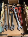 Assorted large wrenches, pipe wrenches & more
