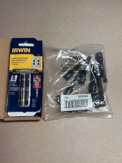 10- Irwin 5/16 inch nut drivers(NEW) and 5- 2 packs of double end straight bit sets