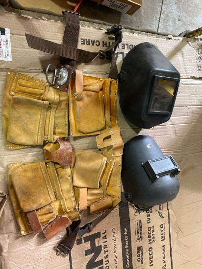 Assorted Tool Belts and Welding Helmets