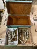 Assorted Hitch Pins in Vintage Wooden Carrying Case