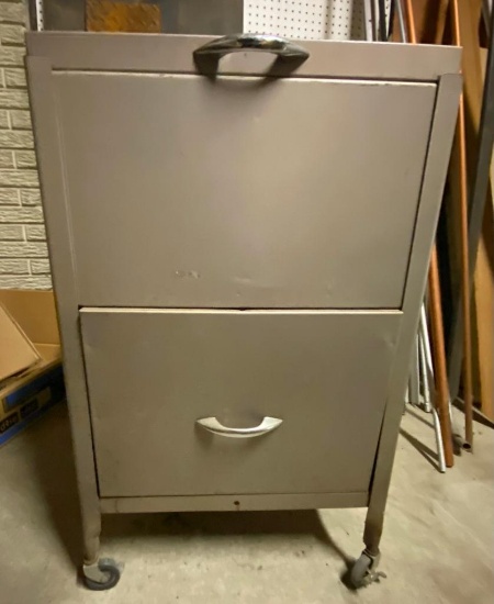 Rolling Metal Lift-Top and 1-Drawer Filing Cabinet