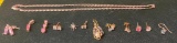 .925 Sterling Silver Necklace and Various Silver Earrings with Non-Precious Stones