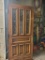 Vintage Solid Wood Door with Leaded Glass Panes and Brass Door Hardware