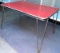 Red Mid Century Modern Table with...Chrome Bumper...& Hairpin Legs