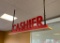 3-D Cashier Sign on Rustic Hanging Shelf