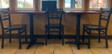 Two Cafe Tables and Three Chairs (metal with wooden seats)