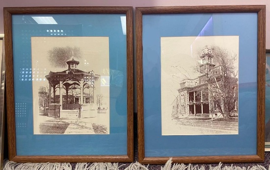 Set of (2) Framed Pencil-Drawing Prints