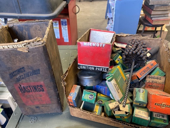 Boxes of of Vintage Condensers & Electrical Parts