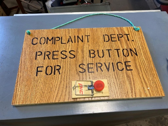 16in x 10in Wooden Complaint Department Sign