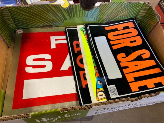 Box lot of assorted for sale signs