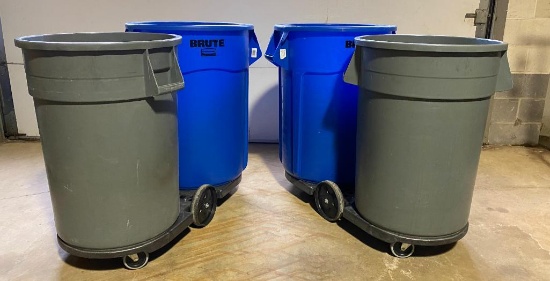(4) Large Rubber Trash Bins and (2) Dual-Trollies