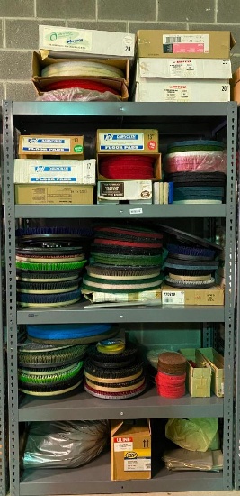 Shelves Full of Various Industrial Floor Cleaning Pads