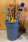 Large Rubbish Can Full of Mop Handles, Dusters, Brooms, and More!