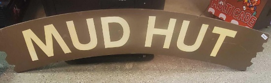 Long Wooden " Mud Hut" Sign