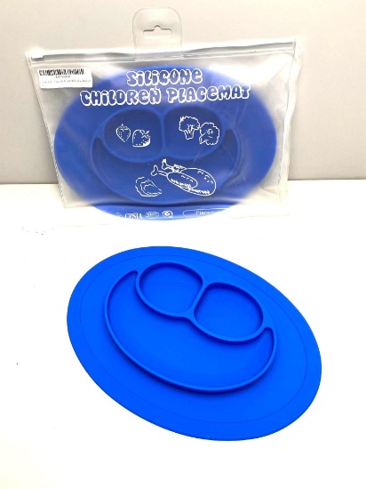 Bright Royal Blue Children's Happy Silicone Plate Mats (2)