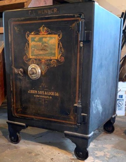 Early 1900's J. Baum Safe & Lock Company Antique Safe on Casters