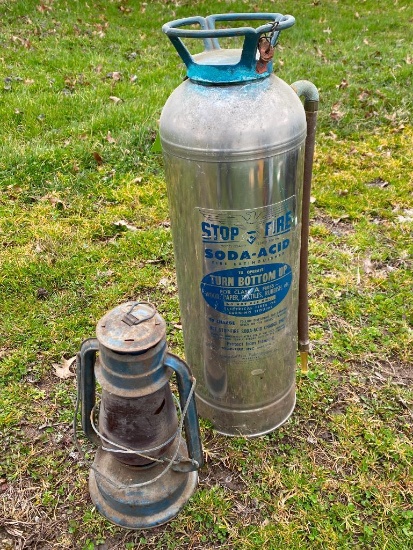 Vintage Lantern and Fire Extinguisher
