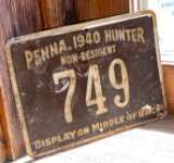 Very Rare 1940 Metal Pennsylvania Non Resident Hunting License