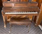 Upright Wood Piano and Bench