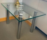 Modern Glass Side Table with Chrome Base