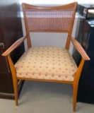 Mid Century Modern Accent Chair with Upholstered Seat and Woven Caning Back