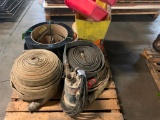 Pallet of Fire Hoses, Strapping, Electrical Wire, Buckets & More