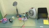 Fan, Lamp, and Office Supplies