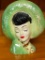 Green Iridescent Brunette Vintage Lady Head Vase