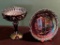 Fenton...Black Amethyst Carnival Glass... Compote & Christmas in America # 2 Plate...