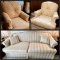 Costal Grandmother Key City Camel Back Sofa and Two W Levy Upholstered Living Room Chairs