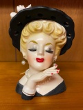 Inarco Lady in Black Hat Head Vase - Circa 1961