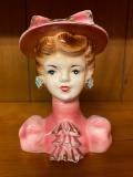 Vintage Lady Head Vase with Flower Earrings