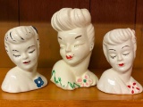 Mid Century Modern Glamour Girl Head Vases X 3