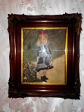 Dolls House Miniature Little Girl in Blue Painting Print in Wooden Frame