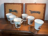 Staffordshire England China Mugs with Vintage Oldsmobile Wall Plaques