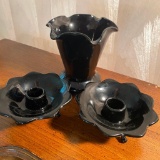 Black Amethyst Vase and Candle Sticks