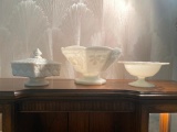 Milk Glass Candy Dish and Two Serving Bowls