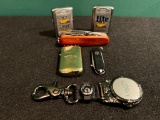 Dakota Compass and Watch, 2 Zippo Lighters, Swiss Army Knife and Multipurpose Knife with Wood