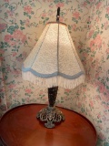 Filigree Table Lamp with Lace and Fringe Shade