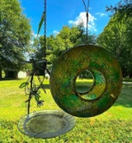 Wire and Glass Bird Bath, Circular Retro Bird Feeder and Dragonfly Garden Accents