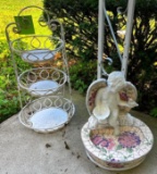 3 Tier Wrought Iron Plant Stand and Bird Bath Statue