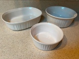 3 X CorningWare French White Oval and Round Casserole Dishes