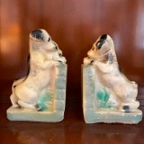 Vintage Chalkware Hand Painted Puppy Book Ends