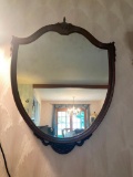Large Hand Carved Wooden Shield Mirror