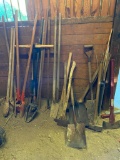 Large Lot of Post Hole Diggers and Shovels