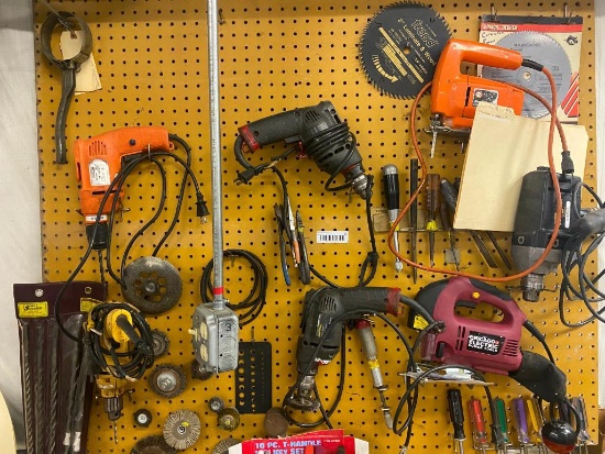 Pegboard with Power Drills, Sanders, Tools, and More